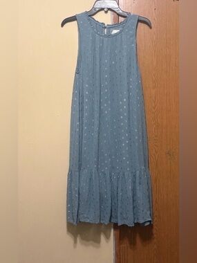 Anthropologie Blue Gold Dot Tiered Ruffle Midi Dress Knee Length Size S